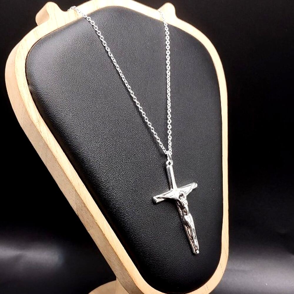 925 Silver Necklace w/ Cross Crucifix Jesus Men's Anniversary Birthday Gift NEW